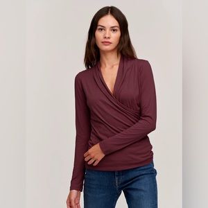 Velvet by Graham & Spencer Meri Wrap Front Fitted Top Wine XS